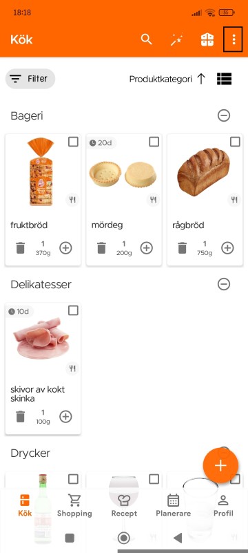 Kitchen page overflow menu icon